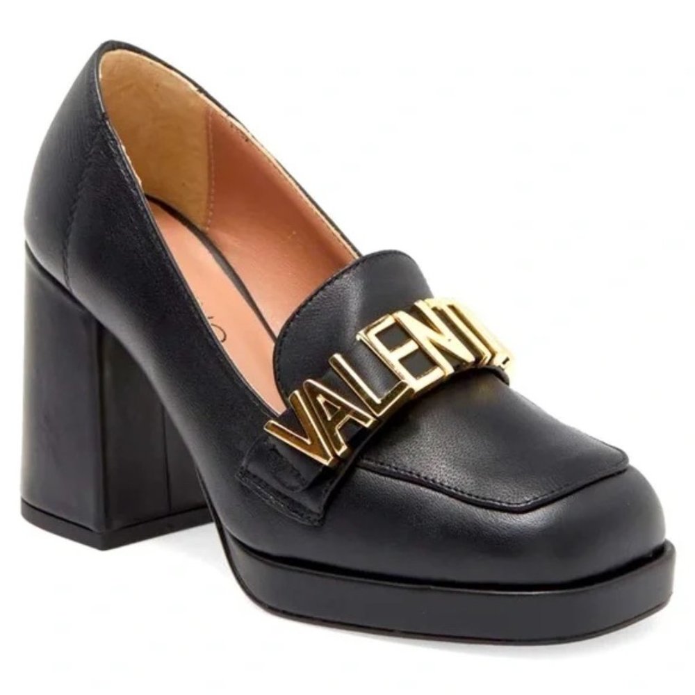 SOLD Valentino Emblem Black/Gold Leather Rosalinda Loafer Pump - Picture 3 of 4